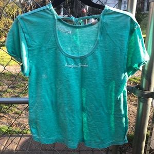 Jadelynn Brooke Shirt Top Tie Back Reverse Hem Detail Quality /Aqua/size Small